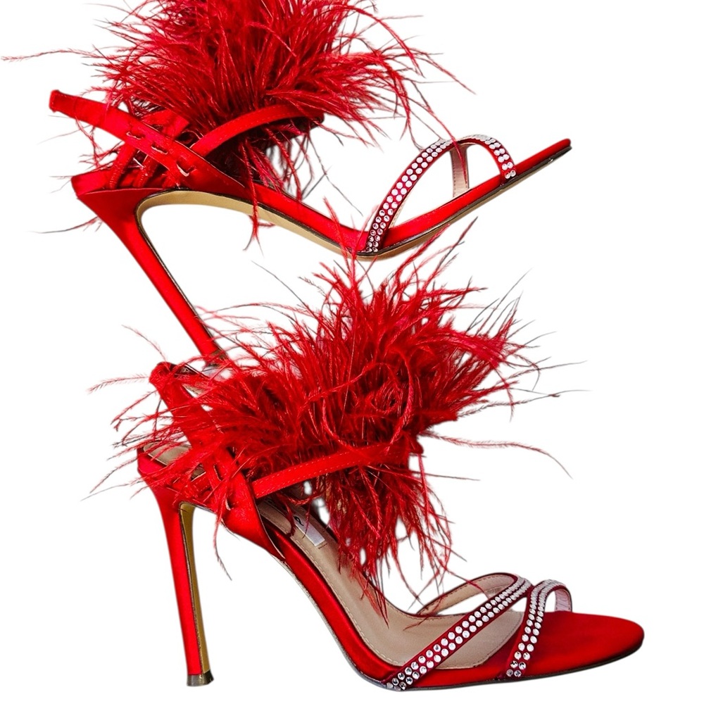 Nina Red Feathered Heels 8
